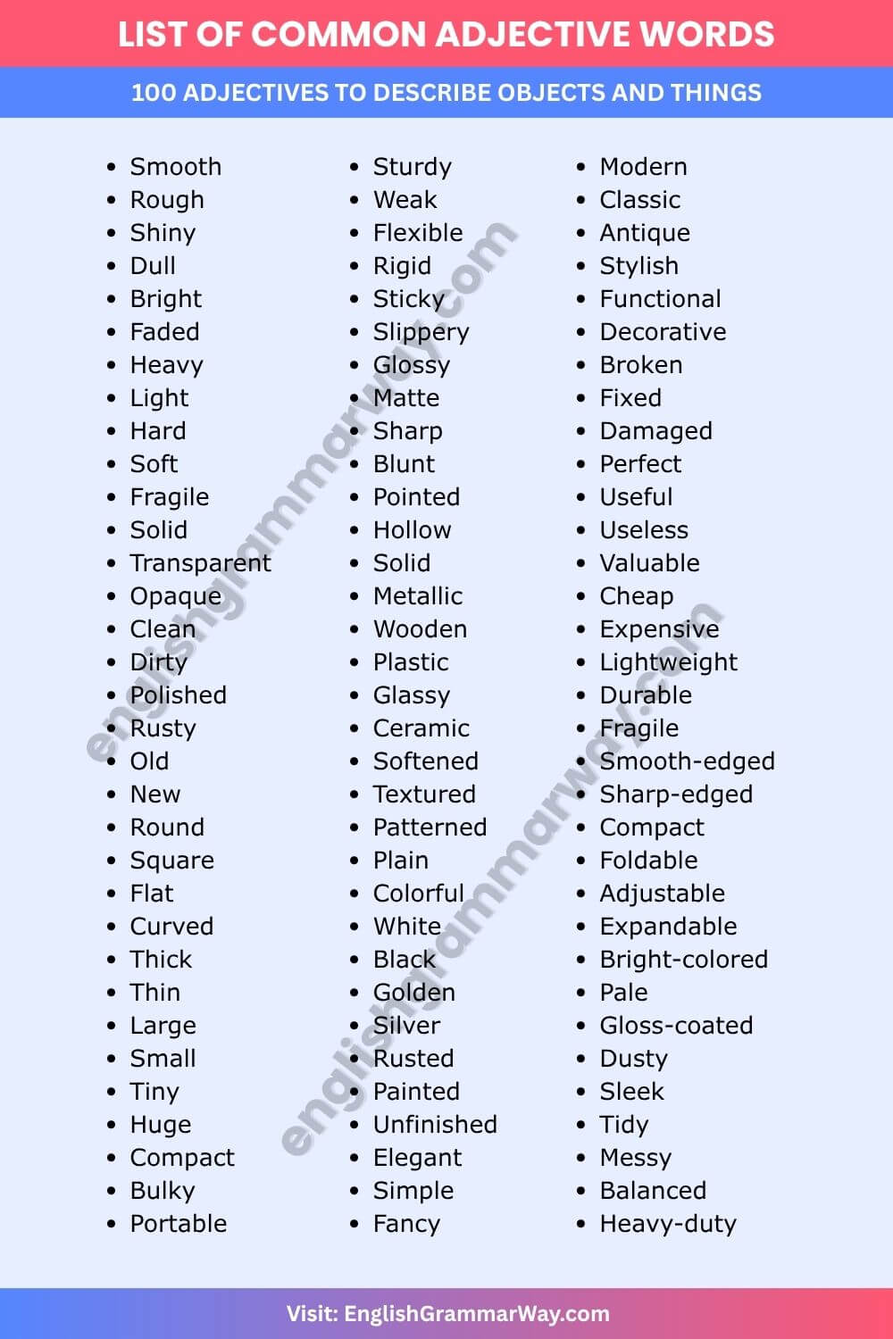 100 Adjectives to Describe Objects