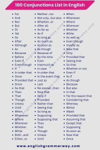 conjunctions list