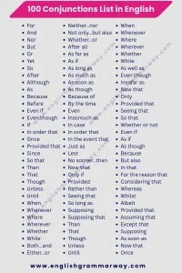 conjunctions list