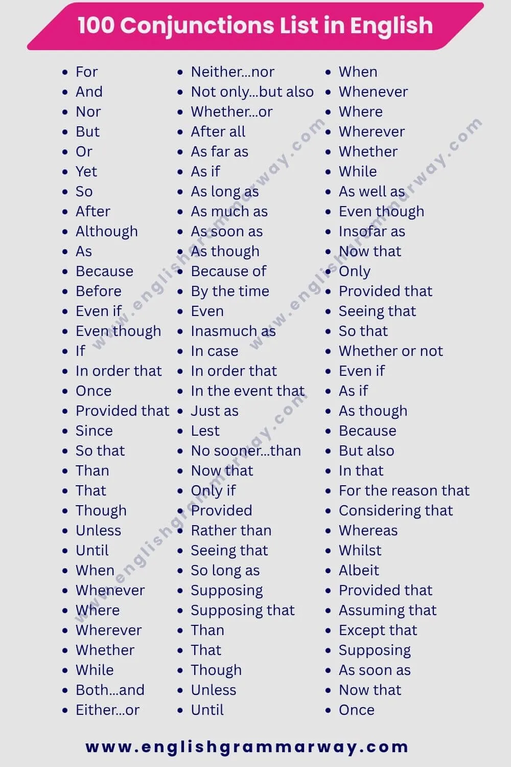 conjunctions list